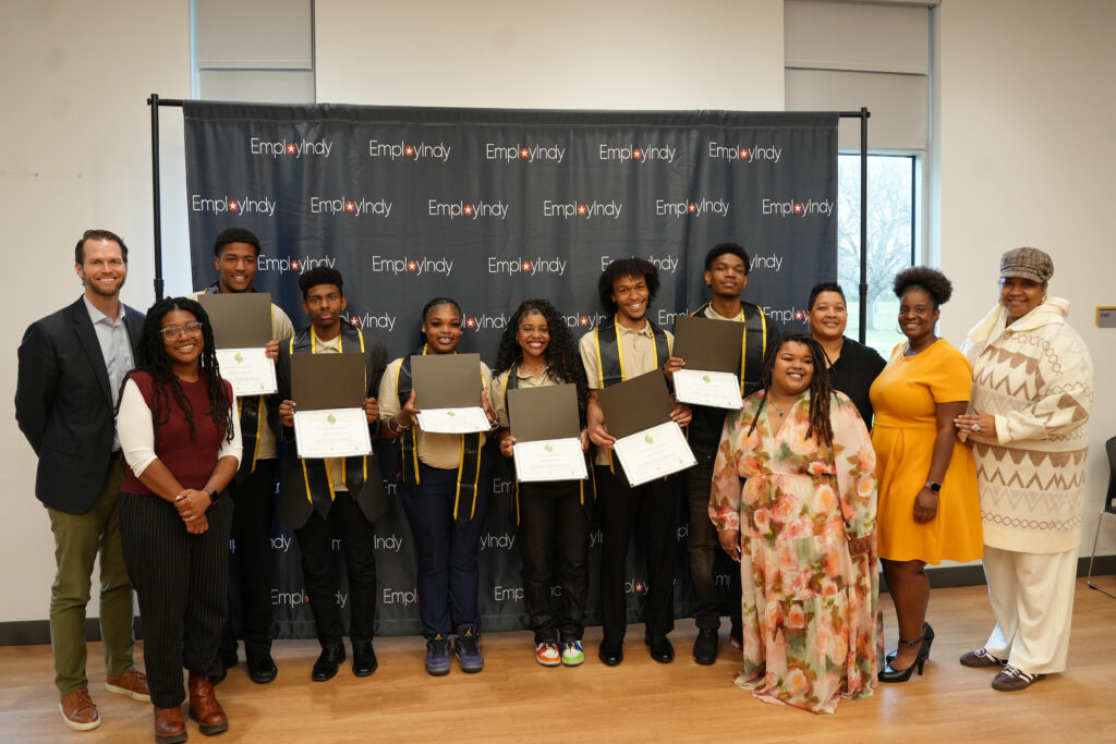 Recent Indy Parks Corps graduates with leadership from Edna Martin Christian Center, Indy Parks, and EmployIndy